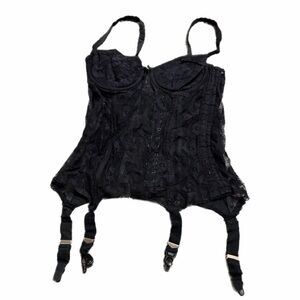 70s/80s European Vintage Elda Floral Vine Lace Corset w/Garters Black Size 44/L